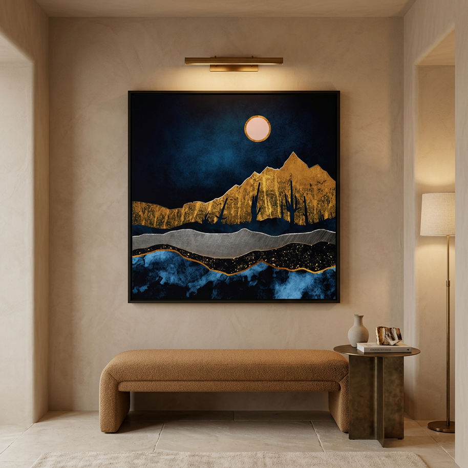Midnight Desert Moon - Matte Canvas, Framed (Multi-color)