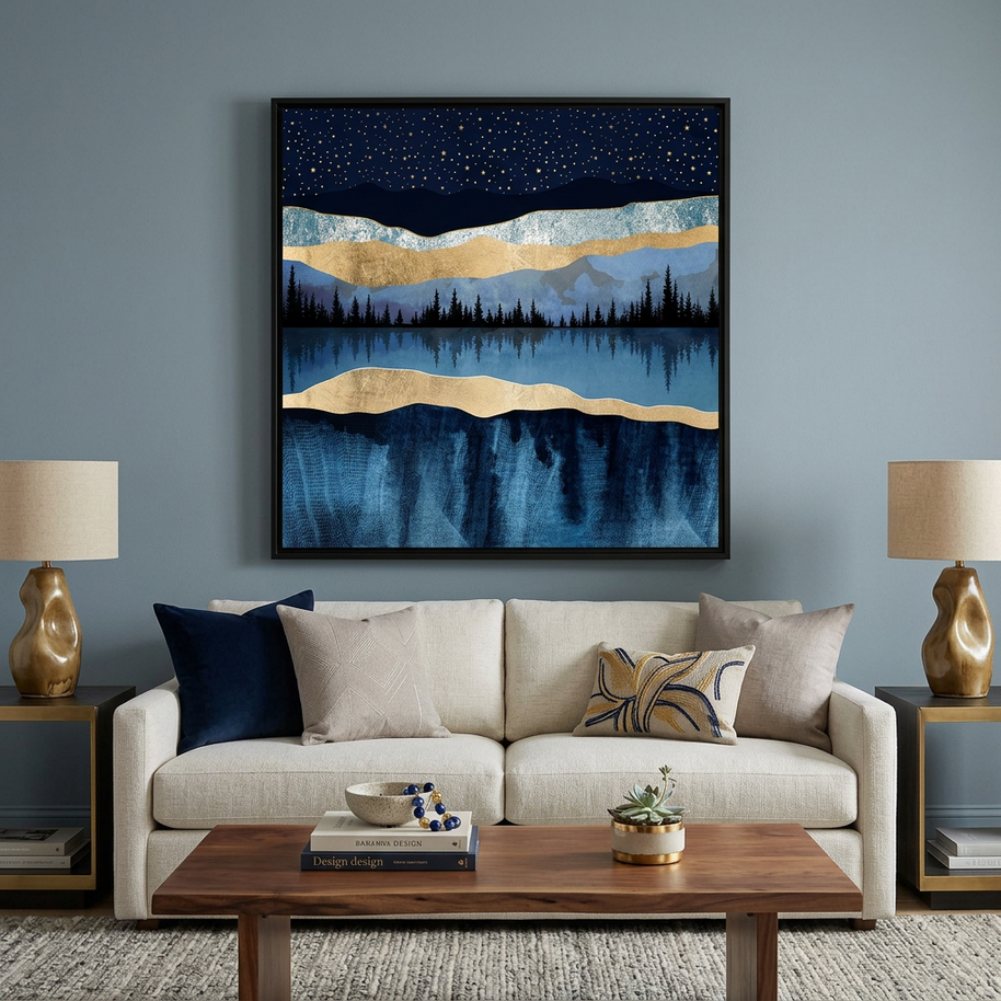 Midnight Lake - Matte Canvas, Framed (Multi-color)