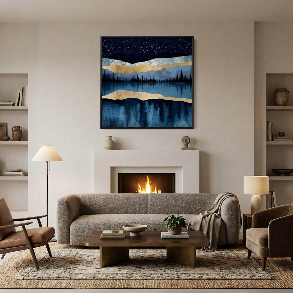 Midnight Lake - Matte Canvas, Framed (Multi-color)
