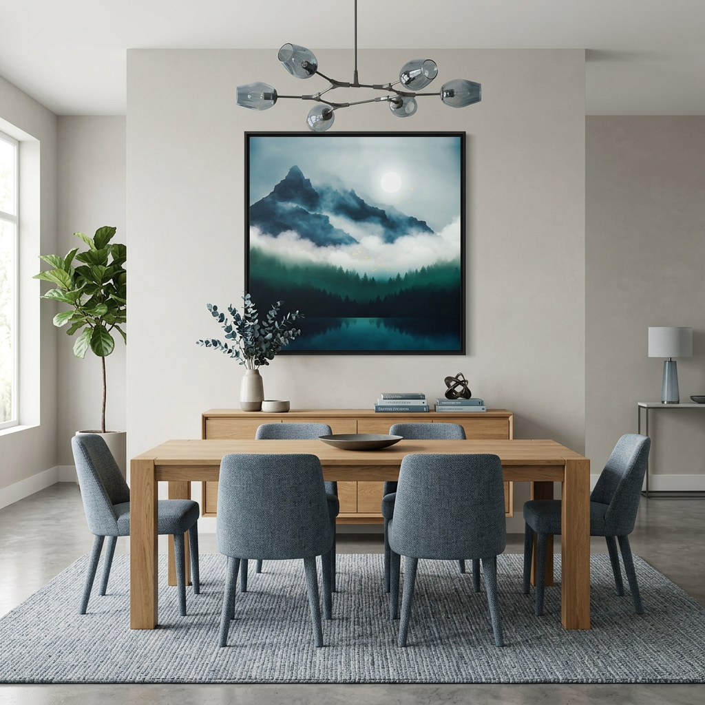 Midnight Moon Reflection - Matte Canvas, Framed (Multi-color)
