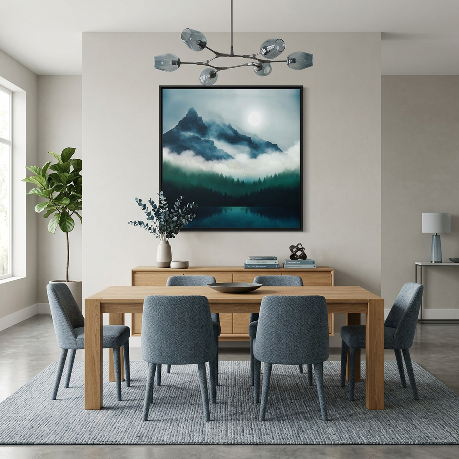 Midnight Moon Reflection - Matte Canvas, Framed (Multi-color)