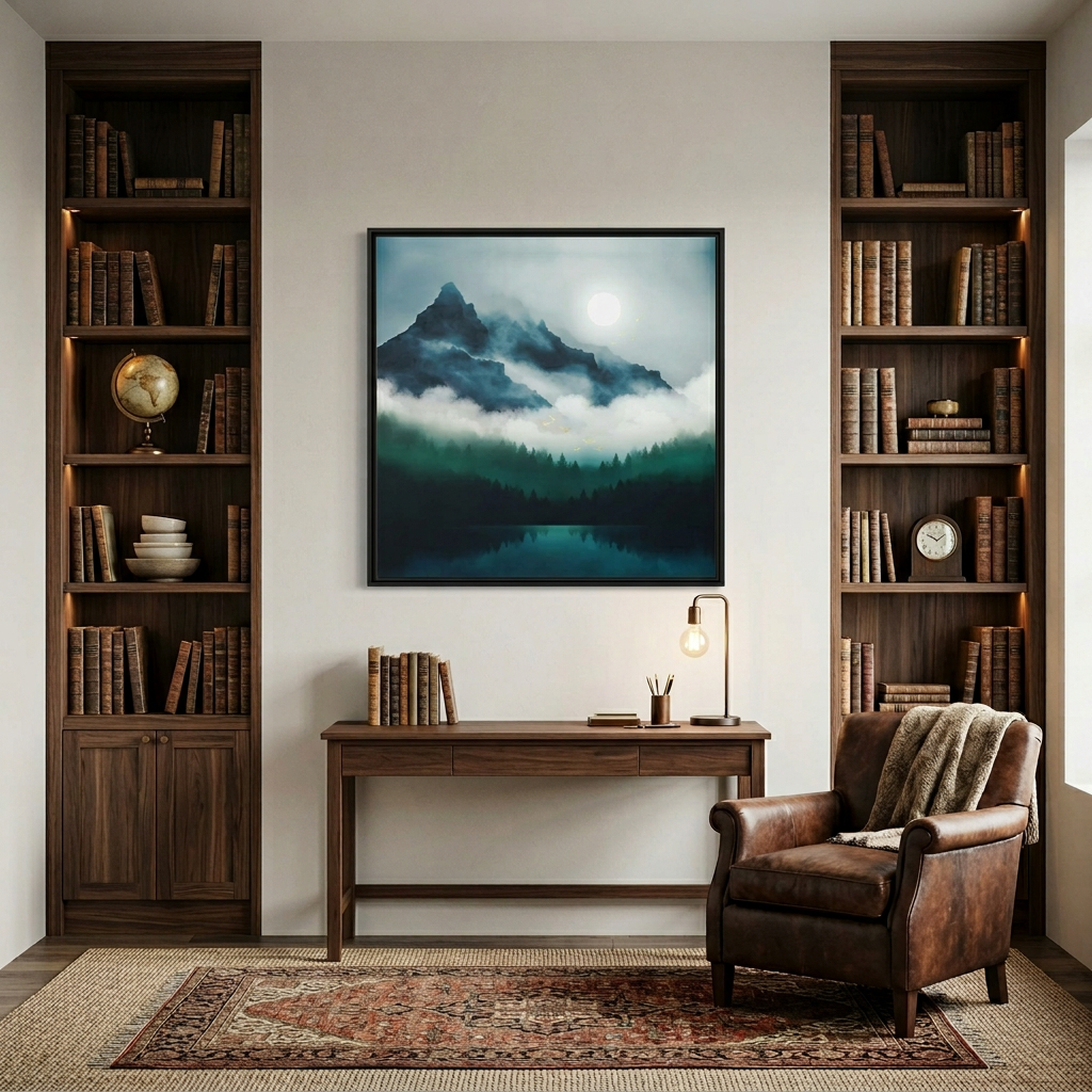 Midnight Moon Reflection - Matte Canvas, Framed (Multi-color)