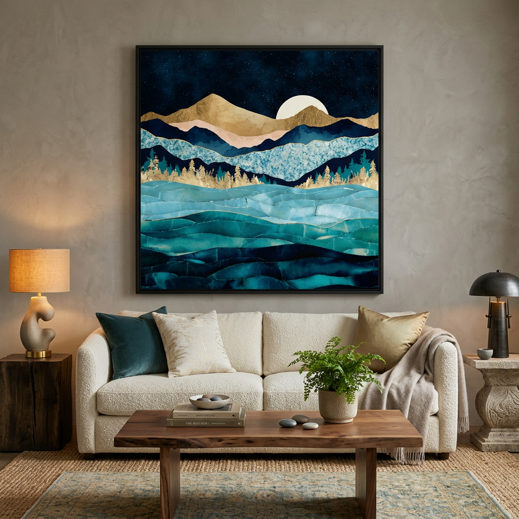 Midnight Ocean - Matte Canvas, Framed (Multi-color)