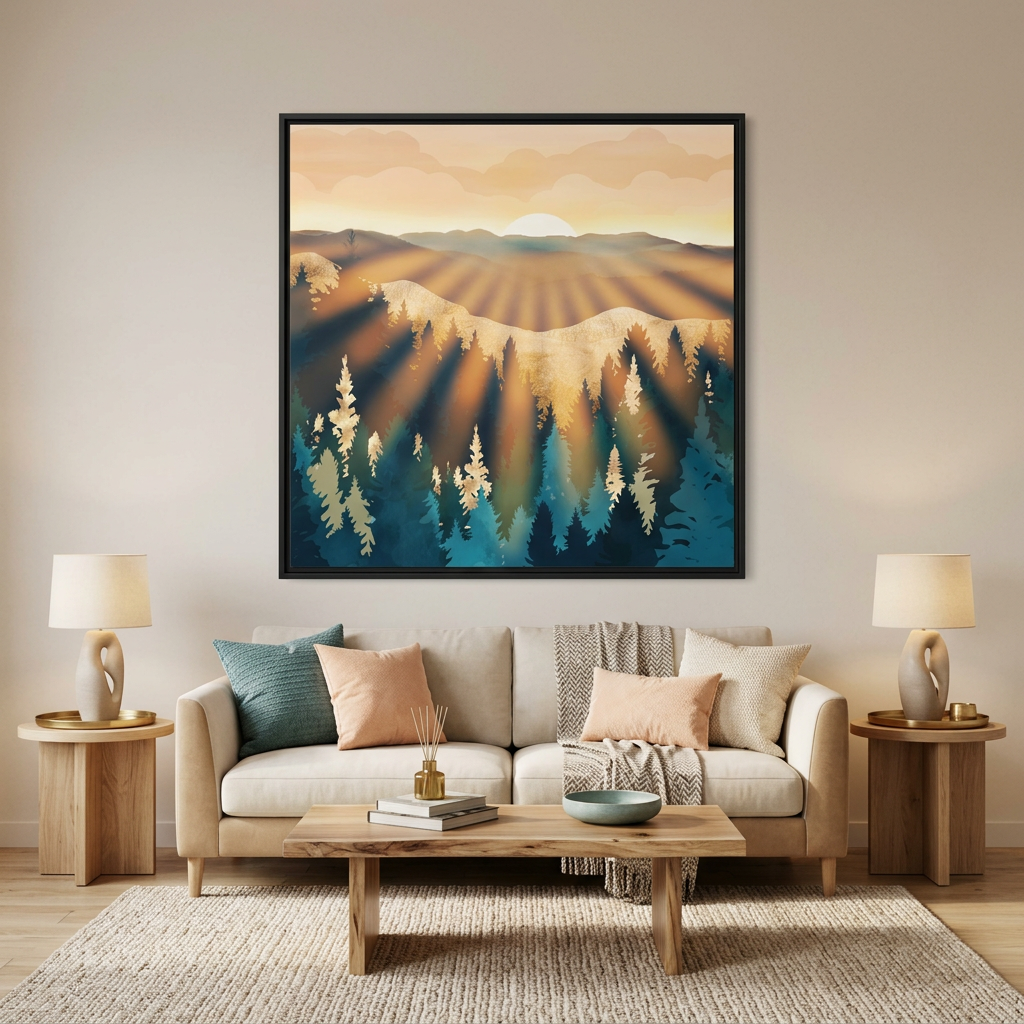 Blue Forest Sunrise - Matte Canvas, Framed (Multi-color)