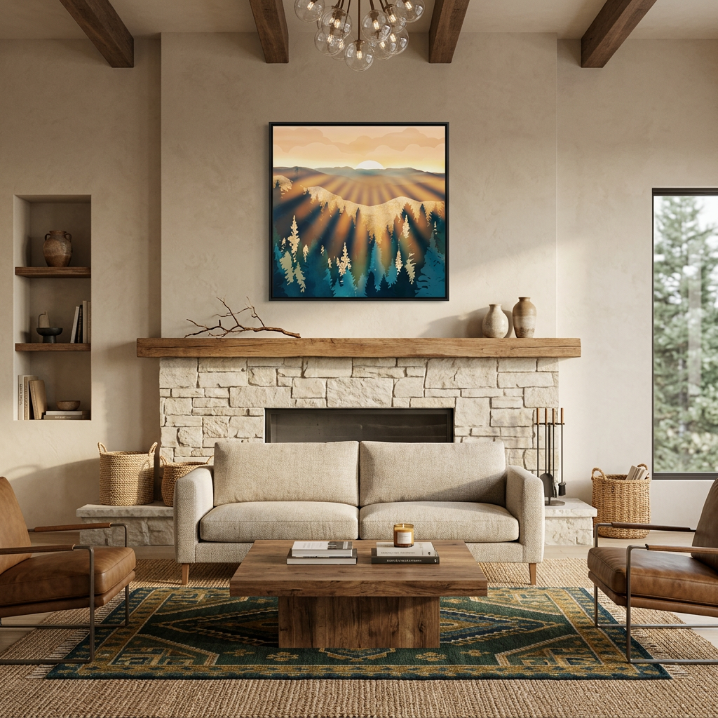 Blue Forest Sunrise - Matte Canvas, Framed (Multi-color)