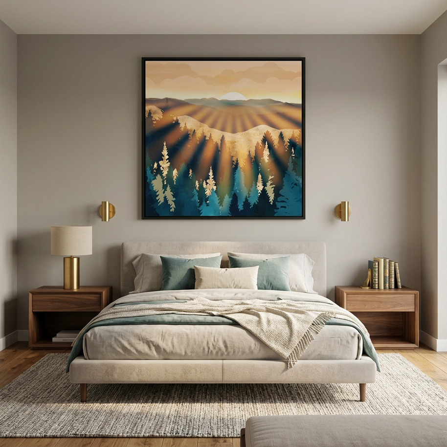 Blue Forest Sunrise - Matte Canvas, Framed (Multi-color)