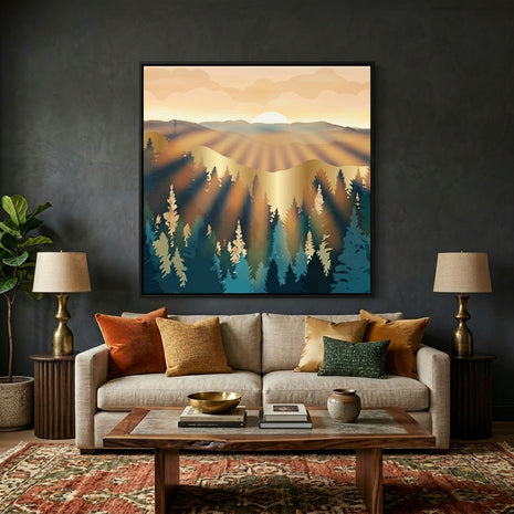 Blue Forest Sunrise - Matte Canvas, Framed (Multi-color)