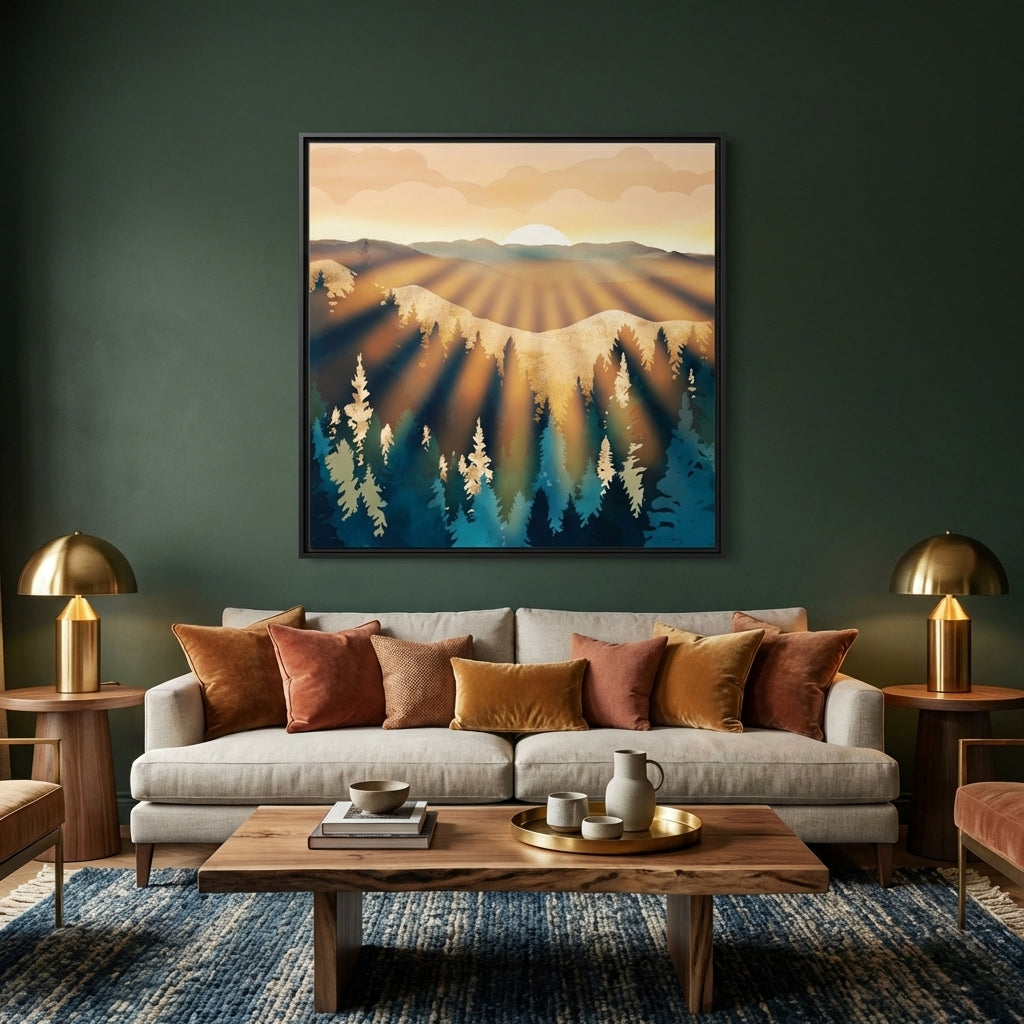 Blue Forest Sunrise - Matte Canvas, Framed (Multi-color)