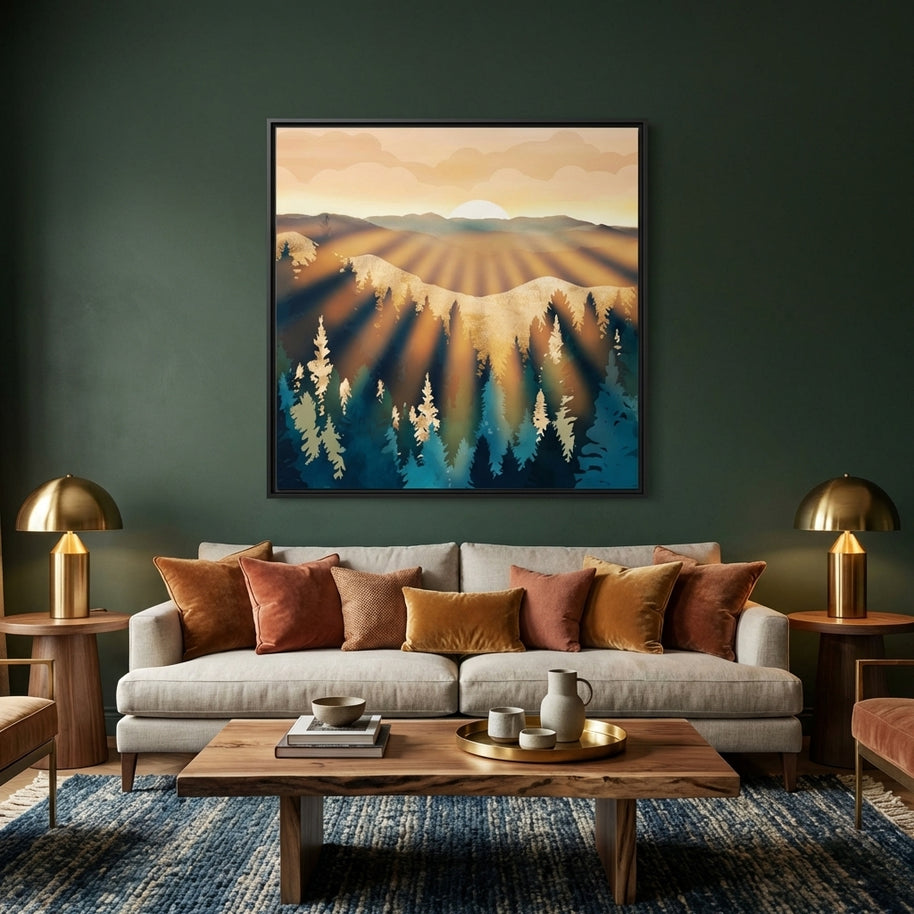 Blue Forest Sunrise - Matte Canvas, Framed (Multi-color)