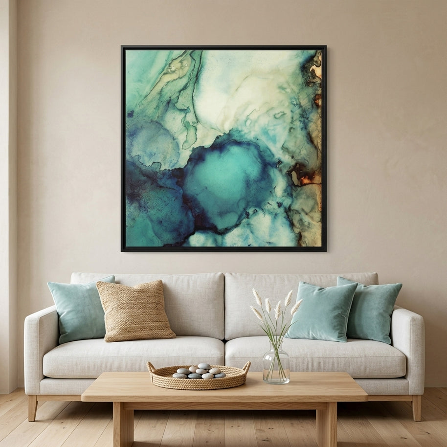 Teal Abstract - Matte Canvas, Framed (Multi-color)