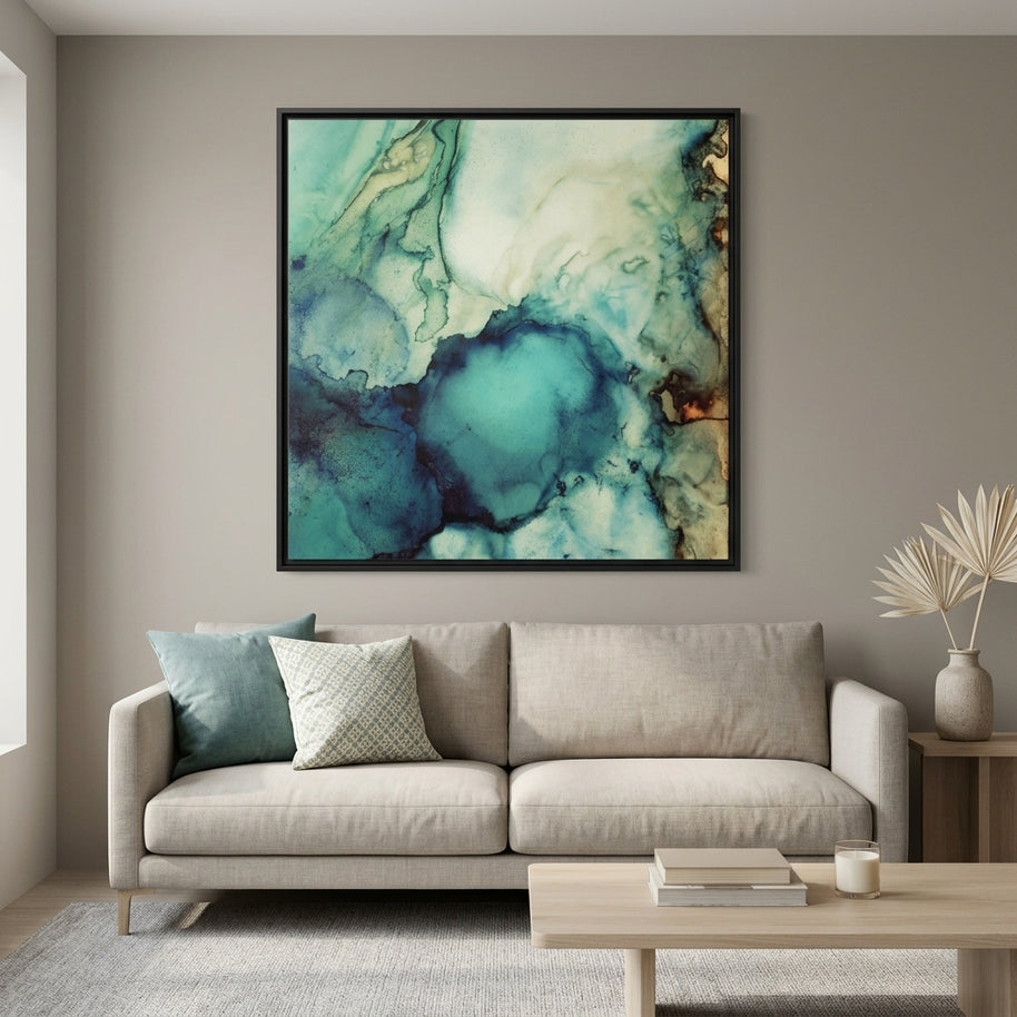 Teal Abstract - Matte Canvas, Framed (Multi-color)