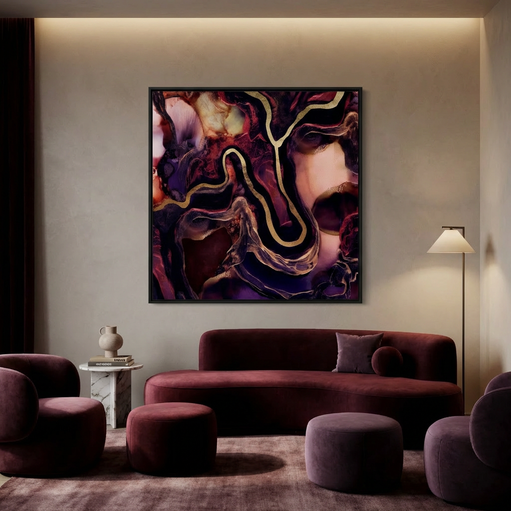 Golden River Abstract - Matte Canvas, Framed (Multi-color)