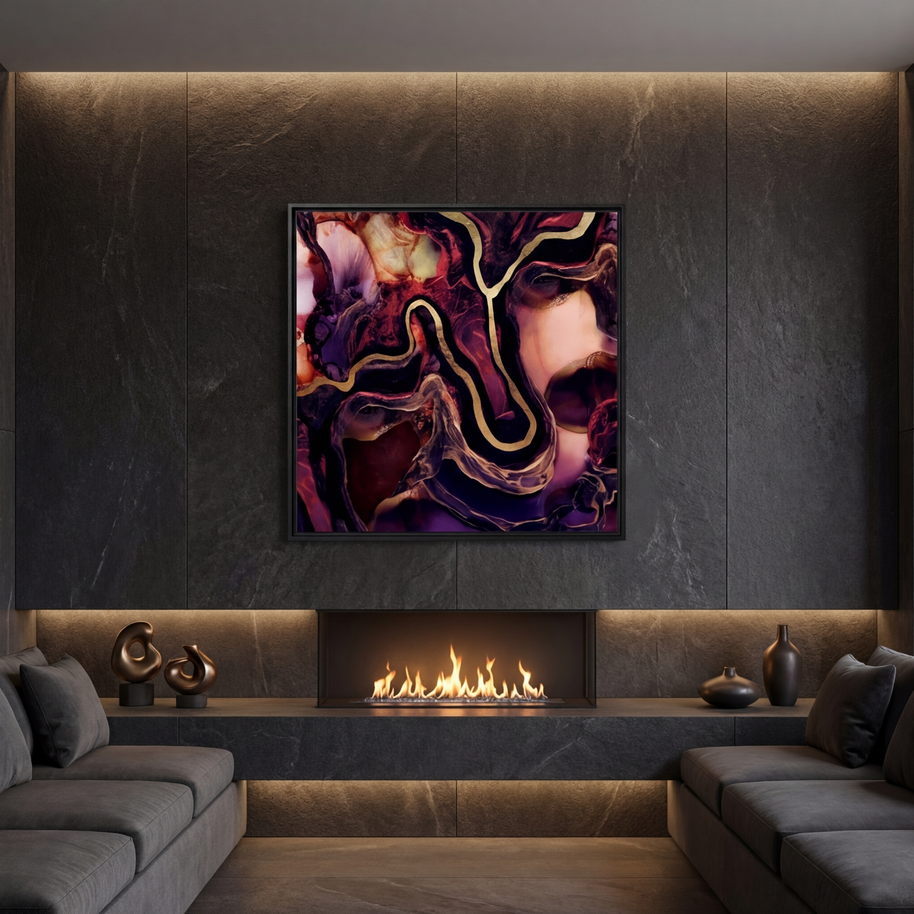 Golden River Abstract - Matte Canvas, Framed (Multi-color)