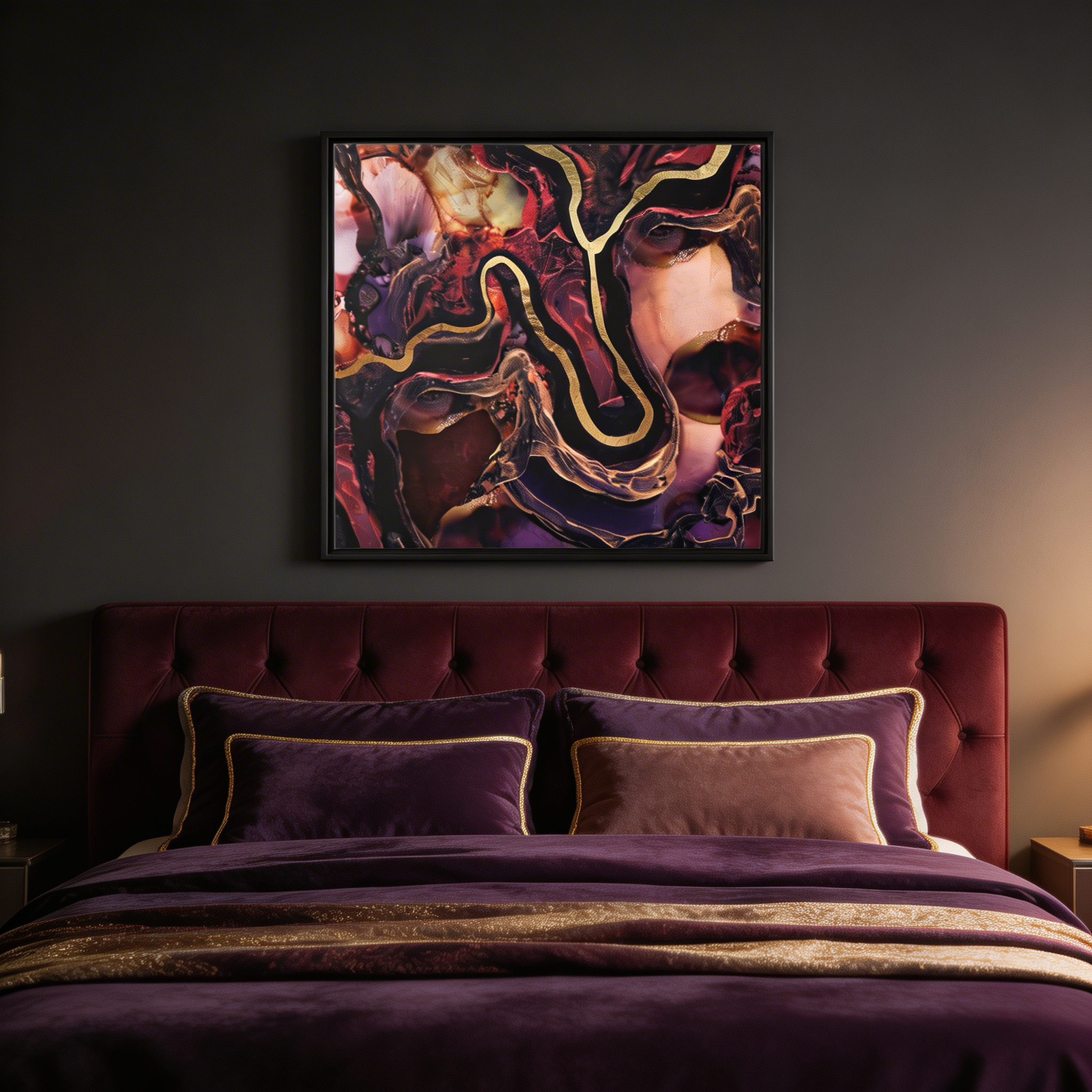 Golden River Abstract - Matte Canvas, Framed (Multi-color)