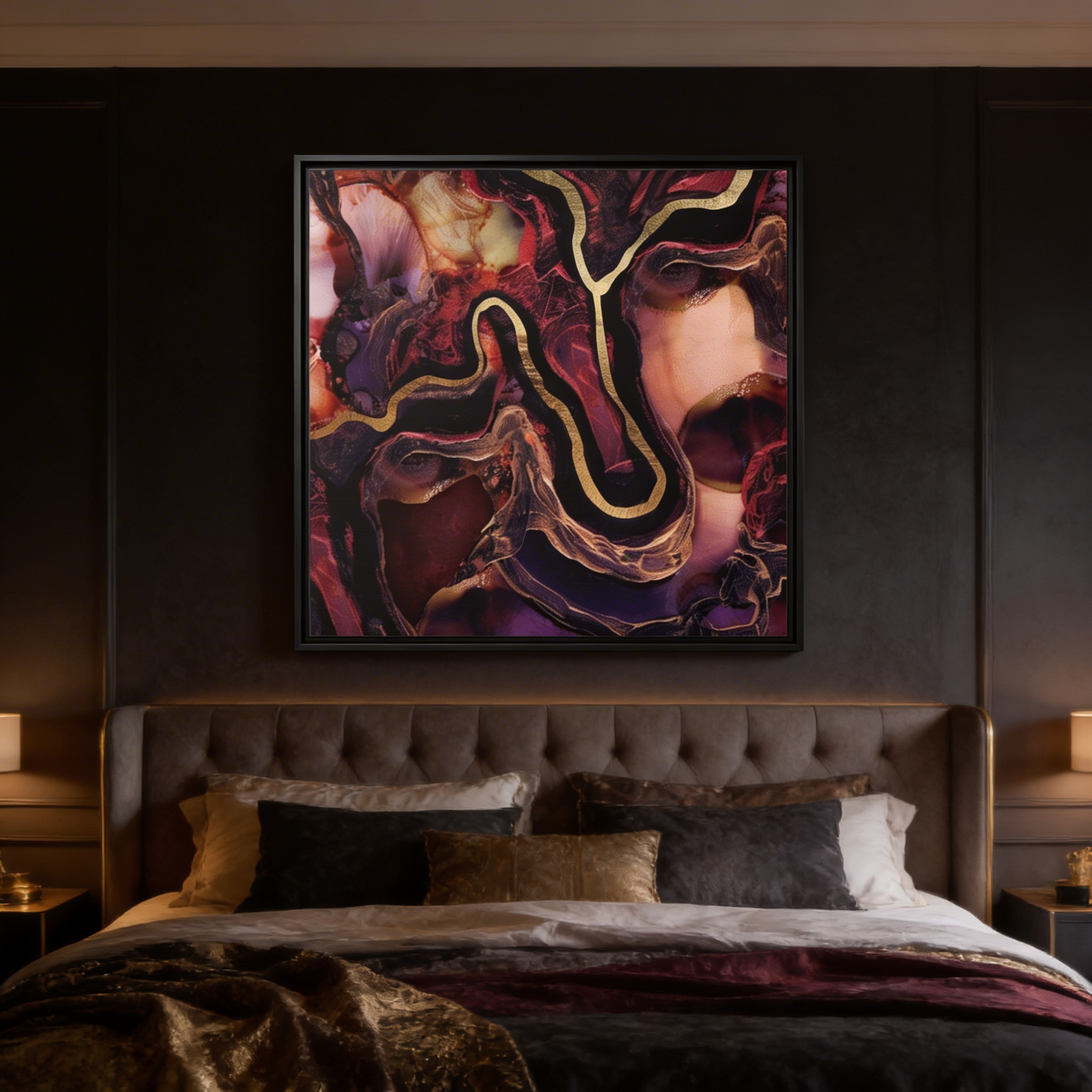 Golden River Abstract - Matte Canvas, Framed (Multi-color)