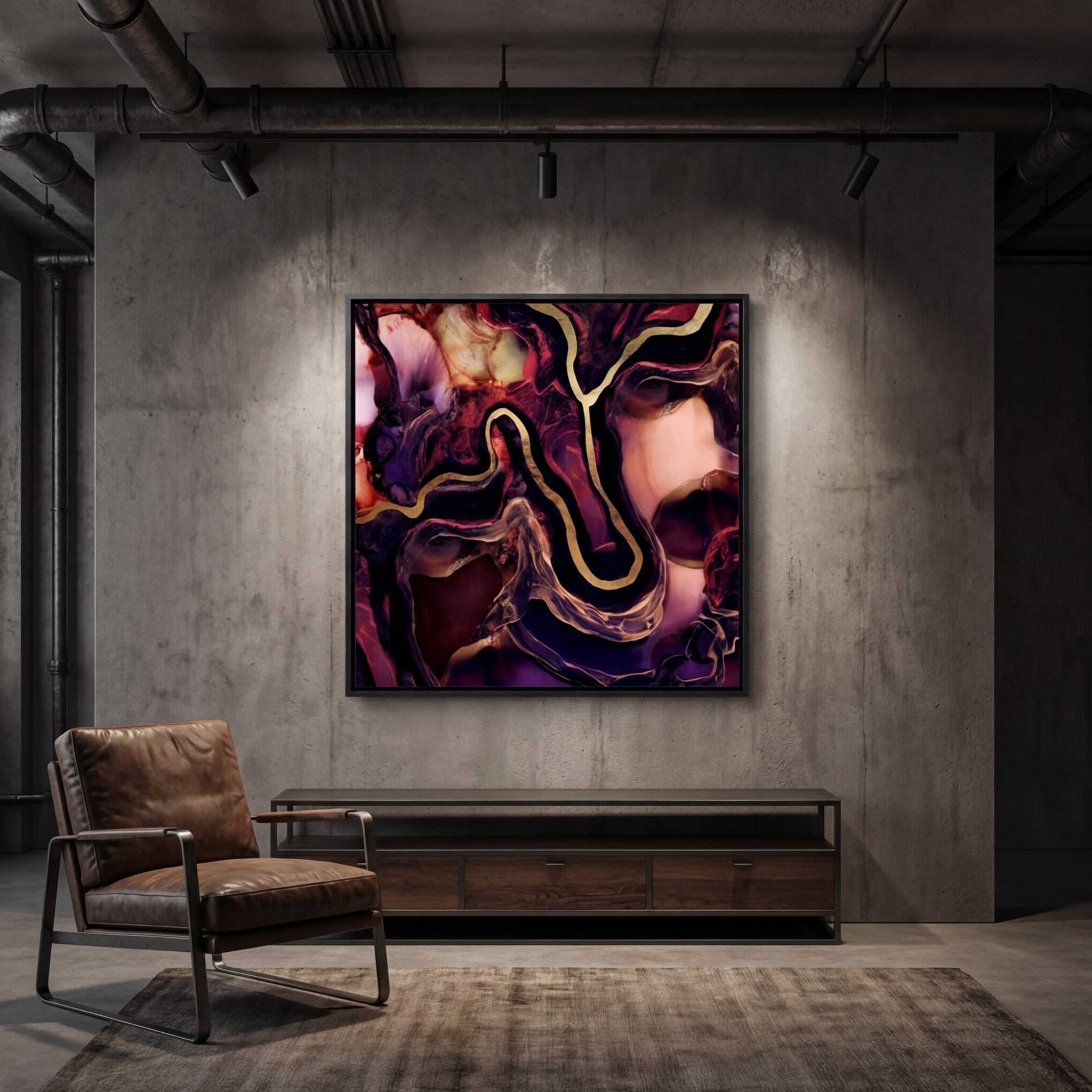 Golden River Abstract - Matte Canvas, Framed (Multi-color)