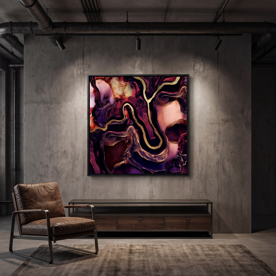 Golden River Abstract - Matte Canvas, Framed (Multi-color)