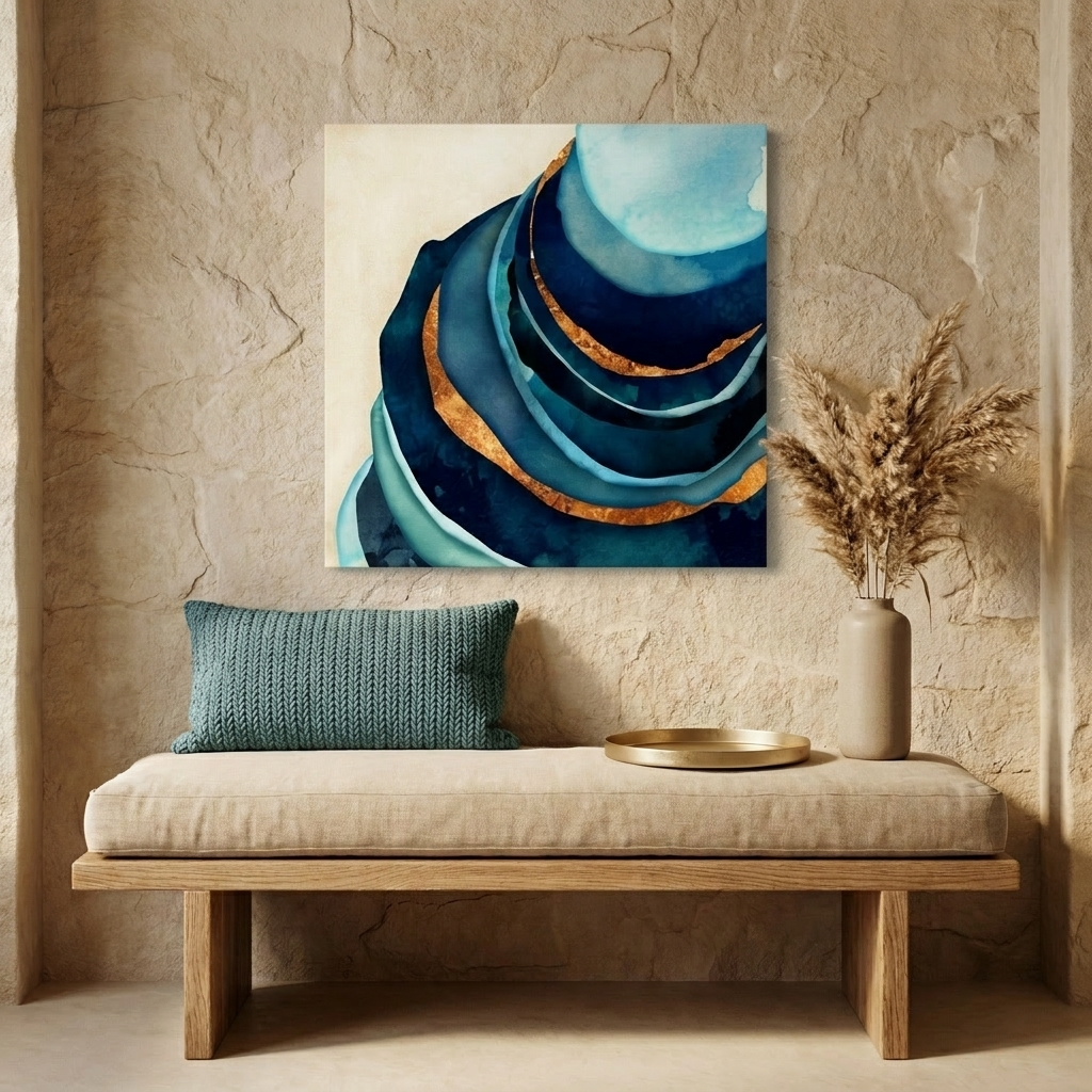 Abstract Blue and Gold Matte Canvas, Stretched, No Frame