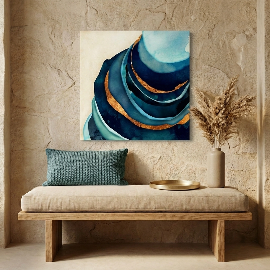 Abstract Blue and Gold Matte Canvas, Stretched, No Frame