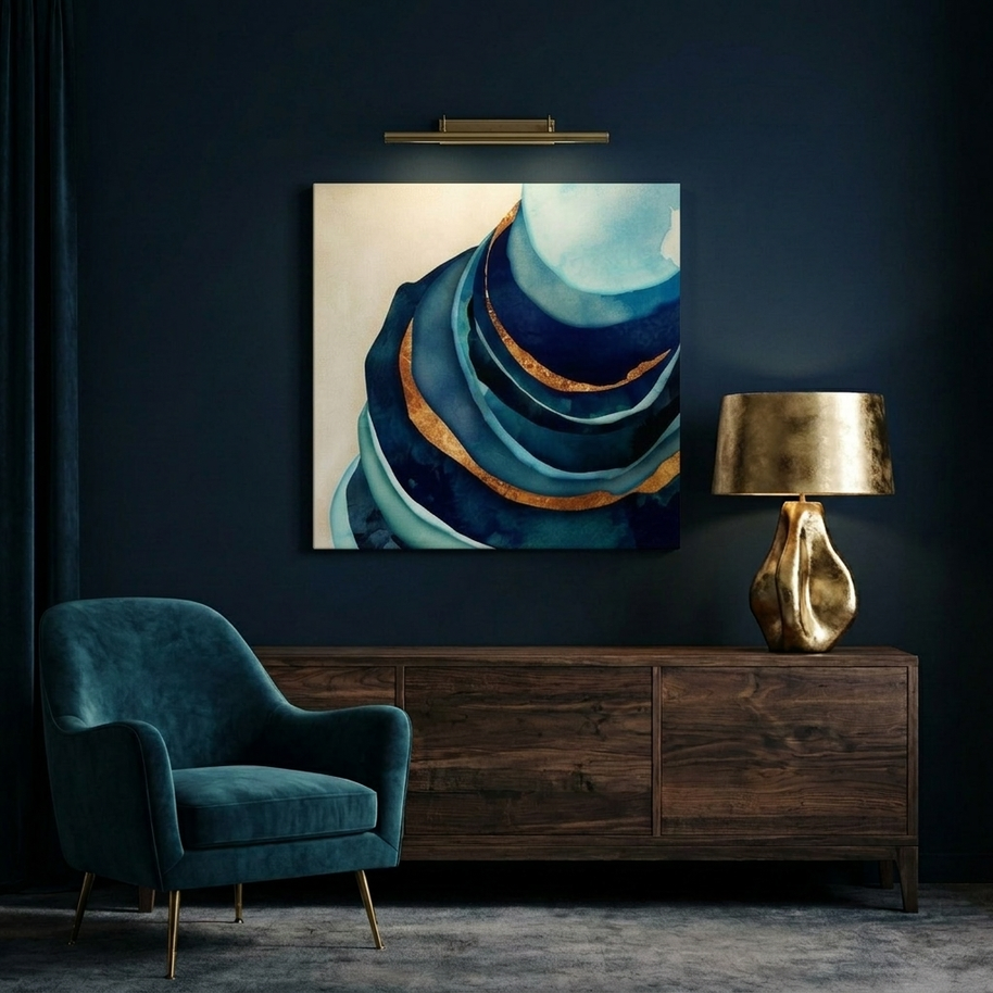 Abstract Blue and Gold Matte Canvas, Stretched, No Frame