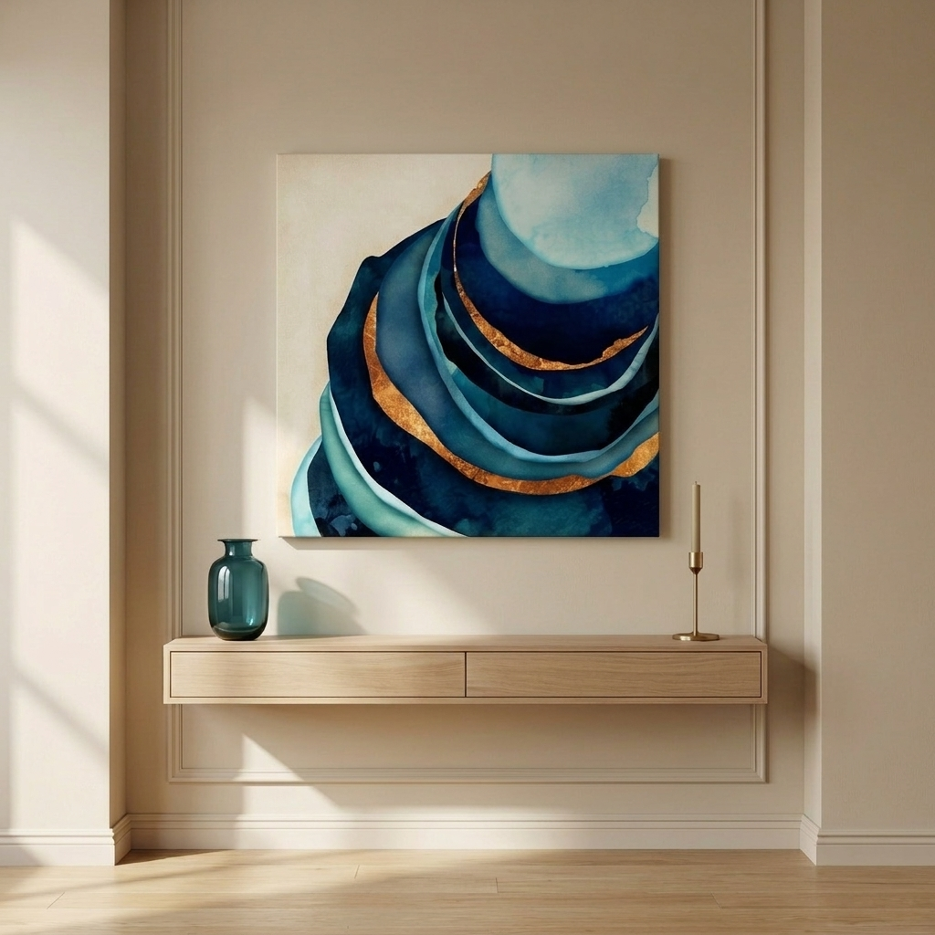 Abstract Blue and Gold Matte Canvas, Stretched, No Frame