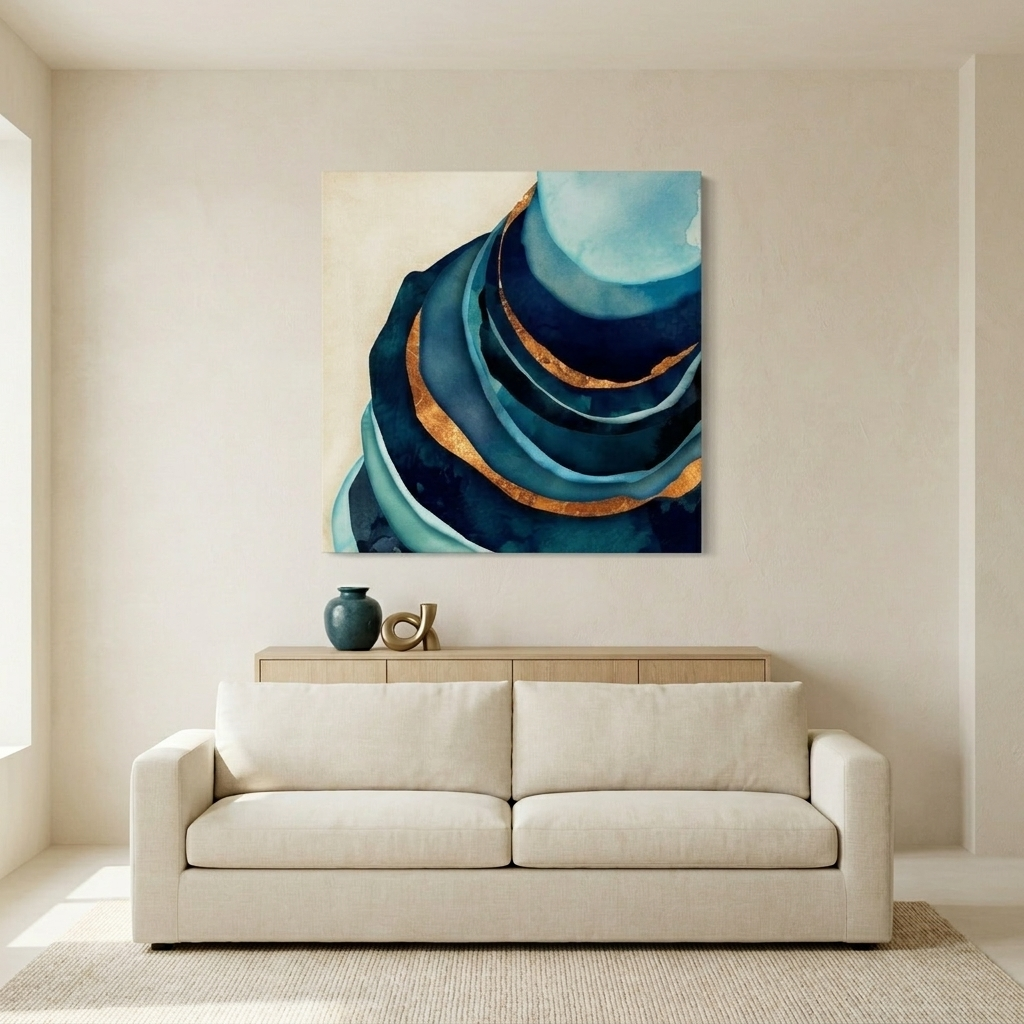 Abstract Blue and Gold Matte Canvas, Stretched, No Frame
