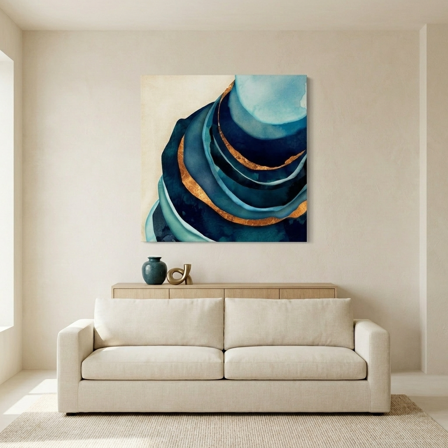 Abstract Blue and Gold Matte Canvas, Stretched, No Frame