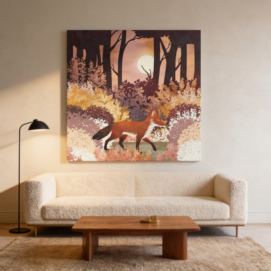 Autumn Fox Forest Matte Canvas, Stretched, No Frame