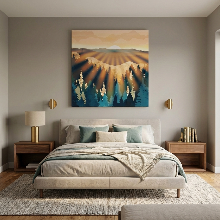 Blue Forest Sunrise Matte Canvas, Stretched, No Frame