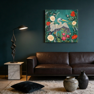 Bohemian Floral Heron Matte Canvas, Stretched, No Frame