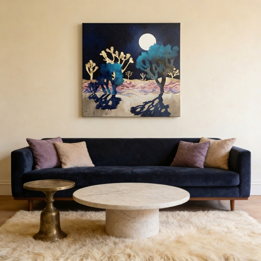 Desert Lake Moonlight Matte Canvas, Stretched, No Frame