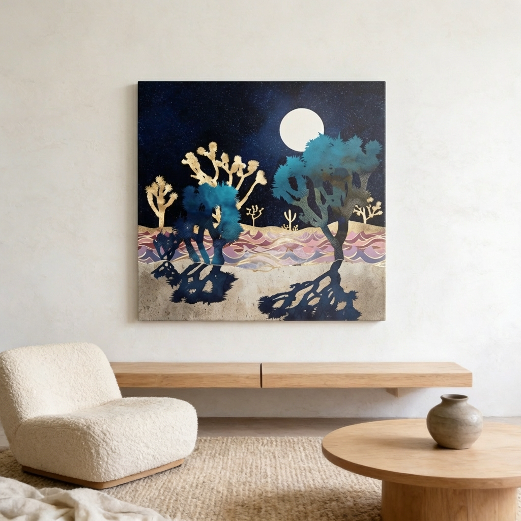 Desert Lake Moonlight Matte Canvas, Stretched, No Frame