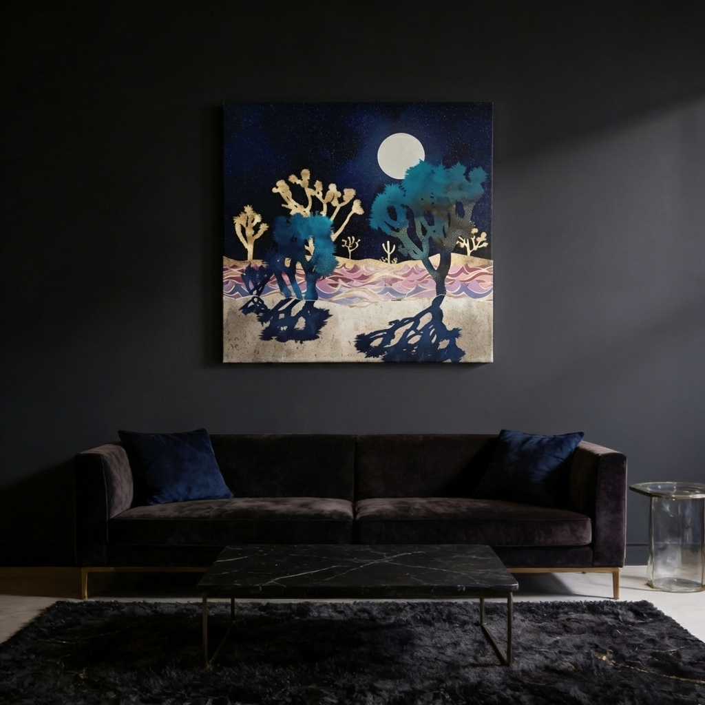 Desert Lake Moonlight Matte Canvas, Stretched, No Frame