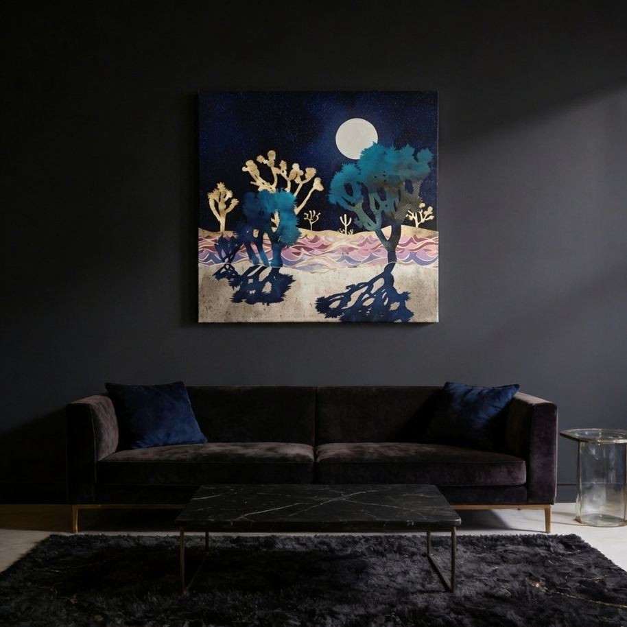 Desert Lake Moonlight Matte Canvas, Stretched, No Frame