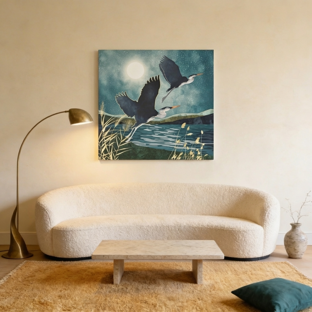 Evening Heron Matte Canvas, Stretched, No Frame