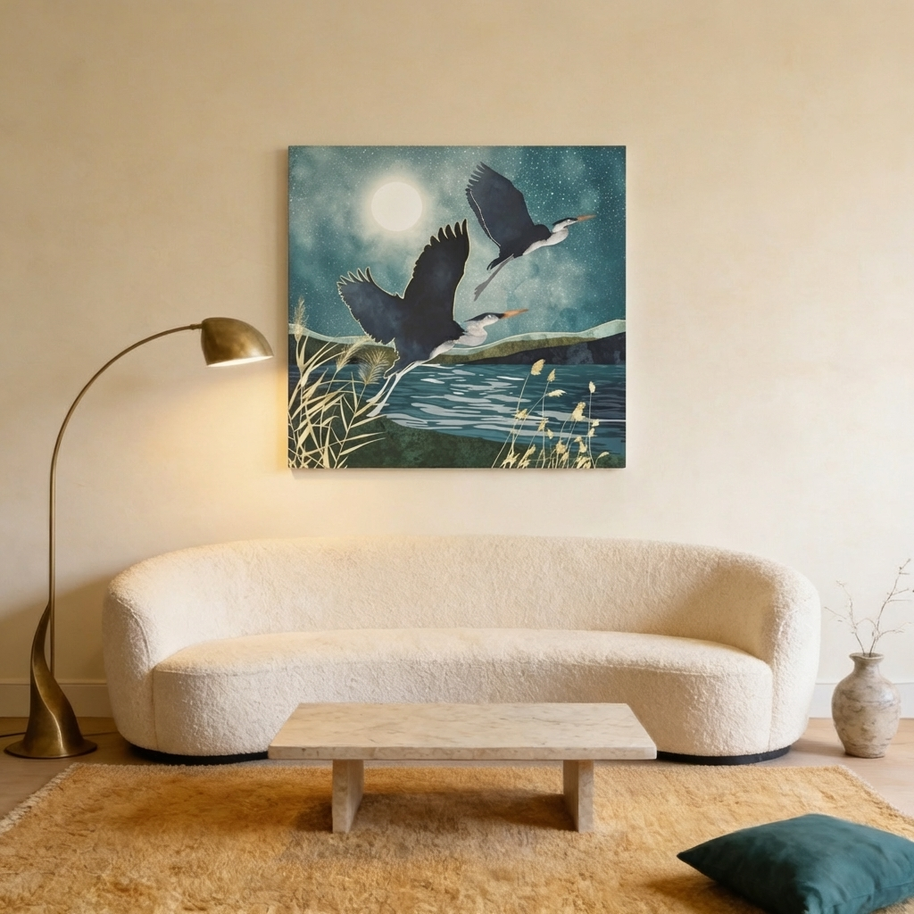 Evening Heron Matte Canvas, Stretched, No Frame