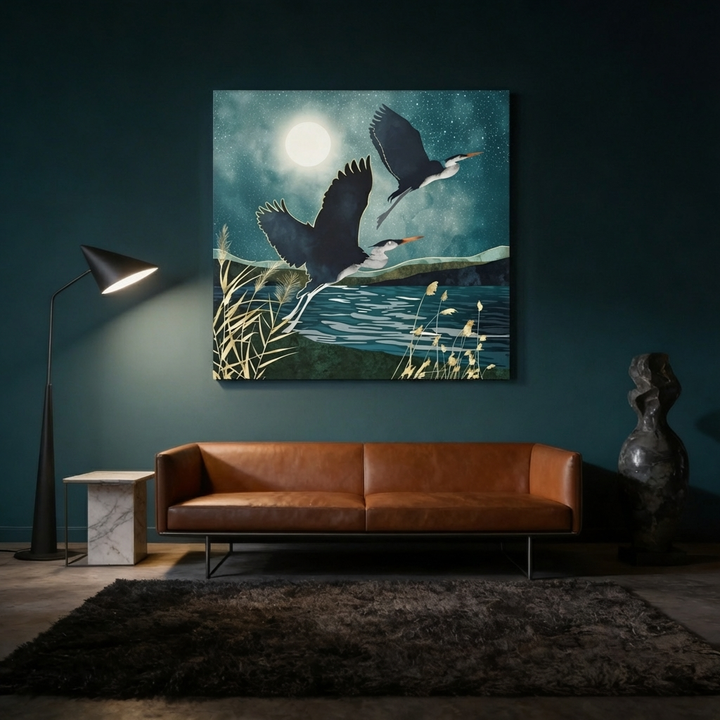 Evening Heron Matte Canvas, Stretched, No Frame