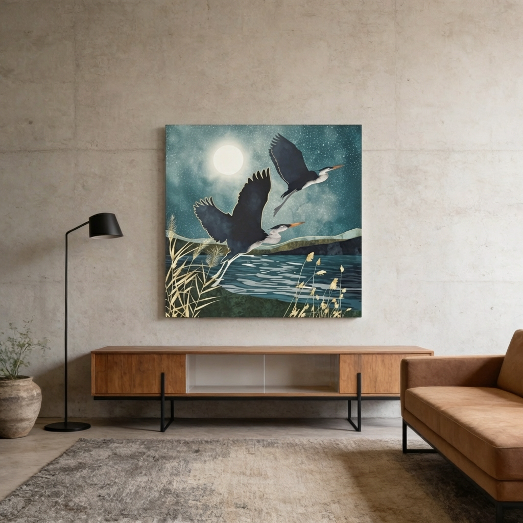 Evening Heron Matte Canvas, Stretched, No Frame