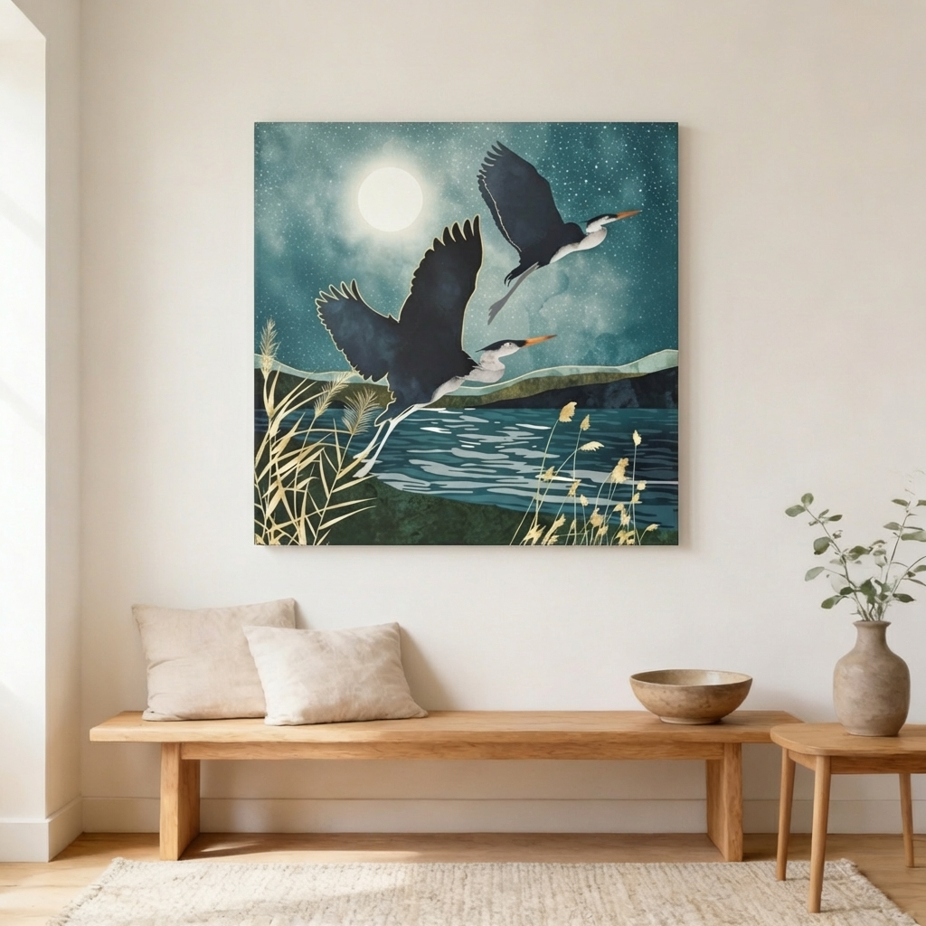 Evening Heron Matte Canvas, Stretched, No Frame