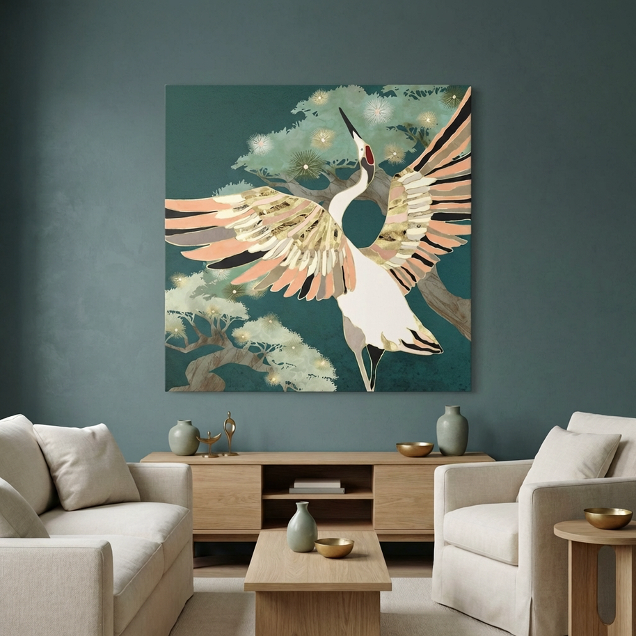 Golden Crane Matte Canvas, Stretched, No Frame