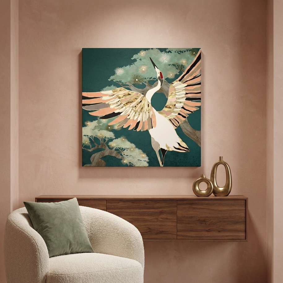 Golden Crane Matte Canvas, Stretched, No Frame