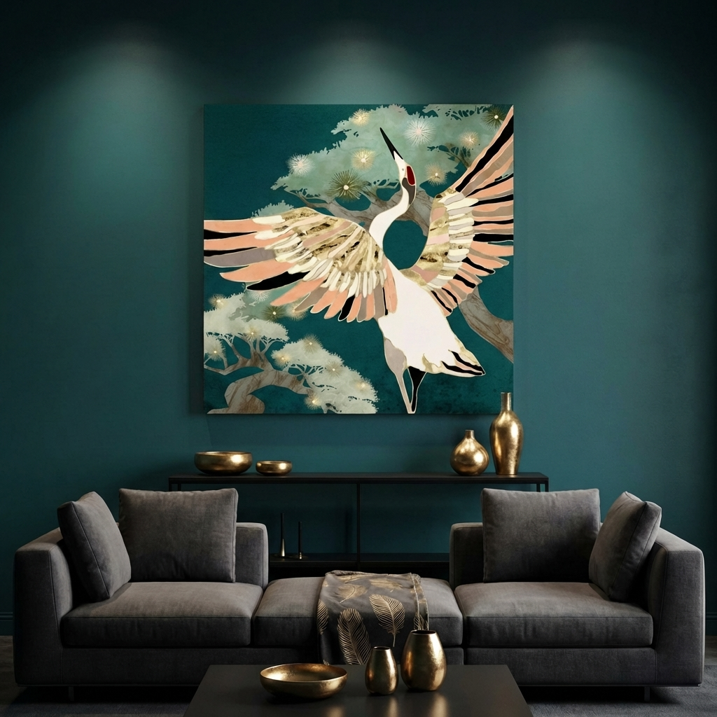 Golden Crane Matte Canvas, Stretched, No Frame