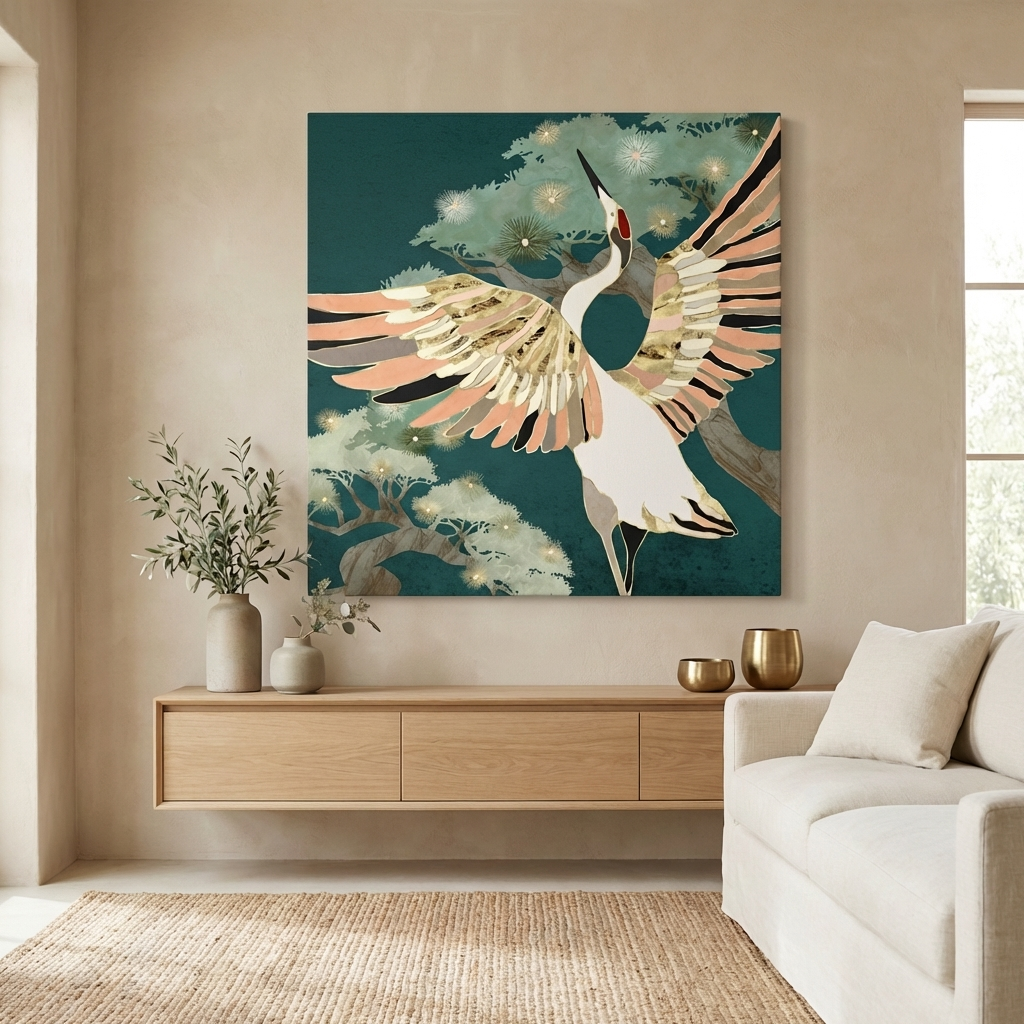 Golden Crane Matte Canvas, Stretched, No Frame