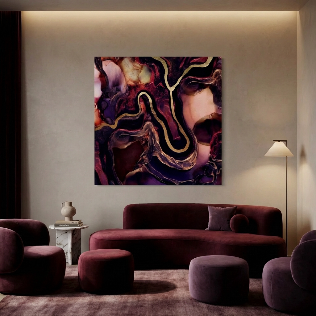 Golden River Abstract Matte Canvas, Stretched, No Frame