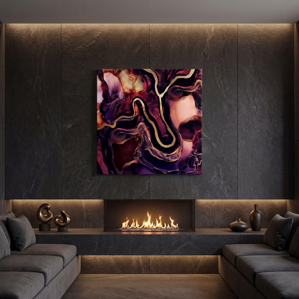 Golden River Abstract Matte Canvas, Stretched, No Frame