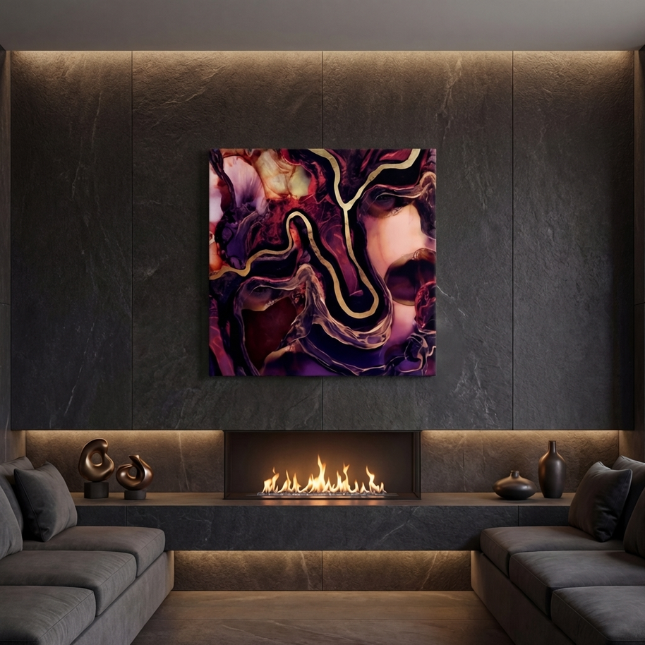 Golden River Abstract Matte Canvas, Stretched, No Frame
