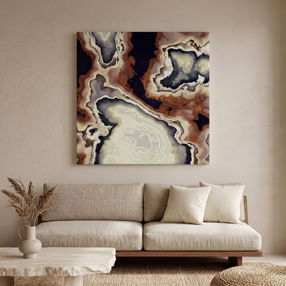 Ivory Agate Abstract Matte Canvas, Stretched, No Frame