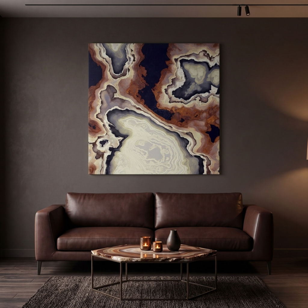 Ivory Agate Abstract Matte Canvas, Stretched, No Frame