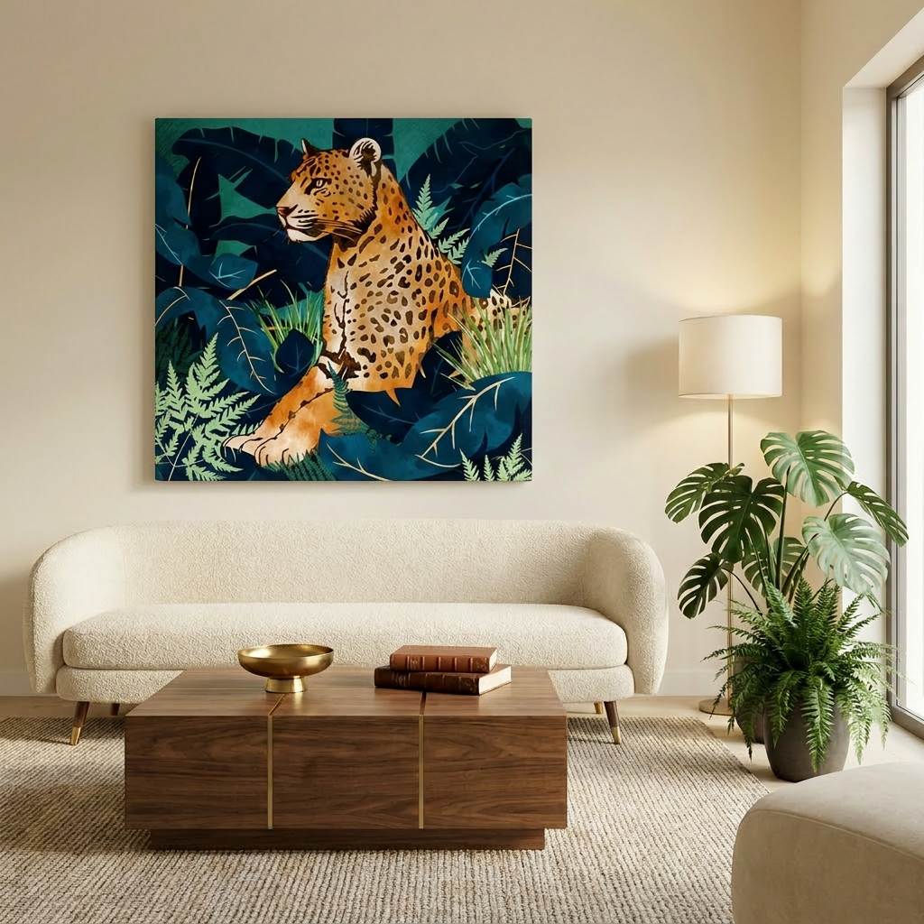 Leopard and Indigo Matte Canvas, Stretched, No Frame