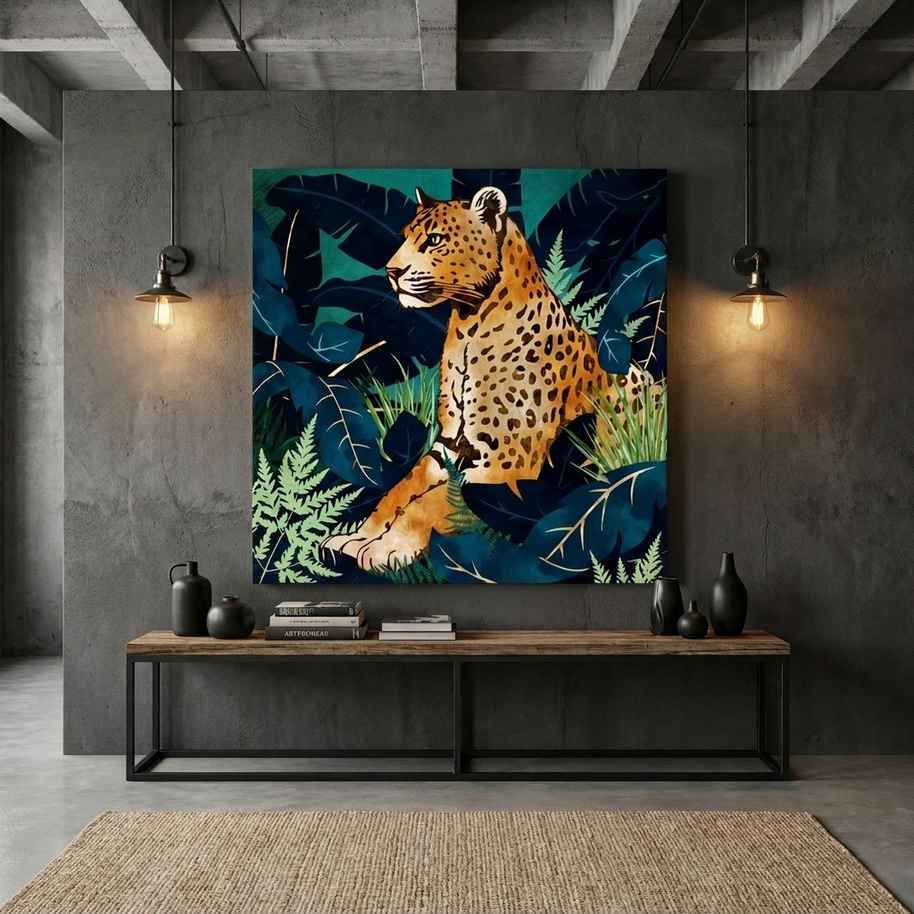 Leopard and Indigo Matte Canvas, Stretched, No Frame